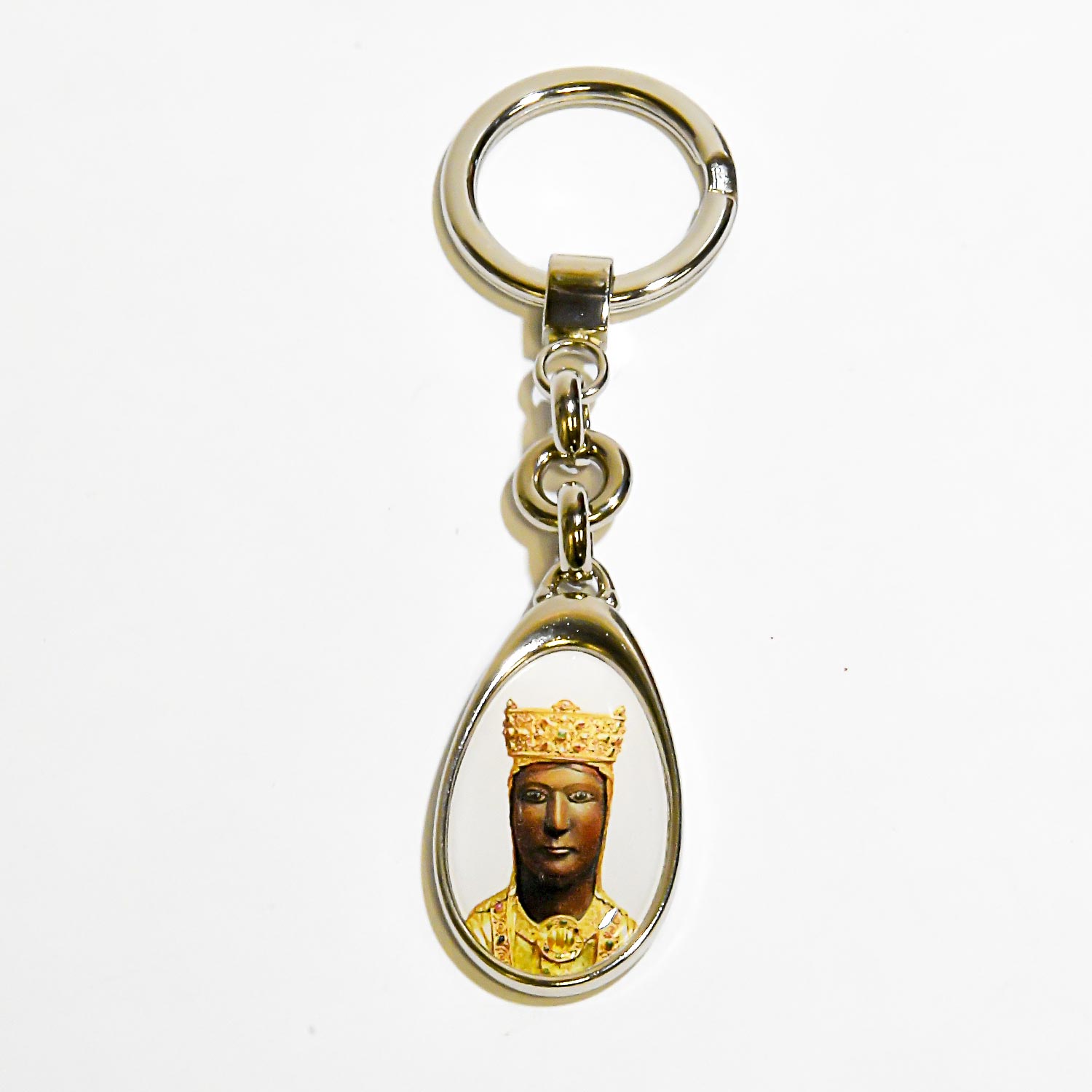Llavero de la Virgen de Torreciudad en forma de gota