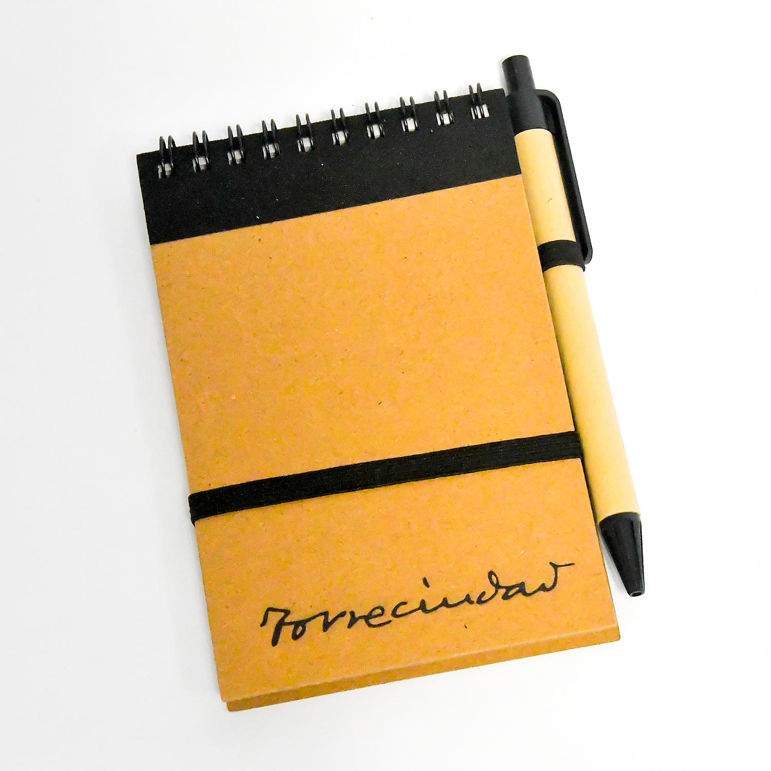 Libreta pequeña con bolígrafo (detalles en negro)