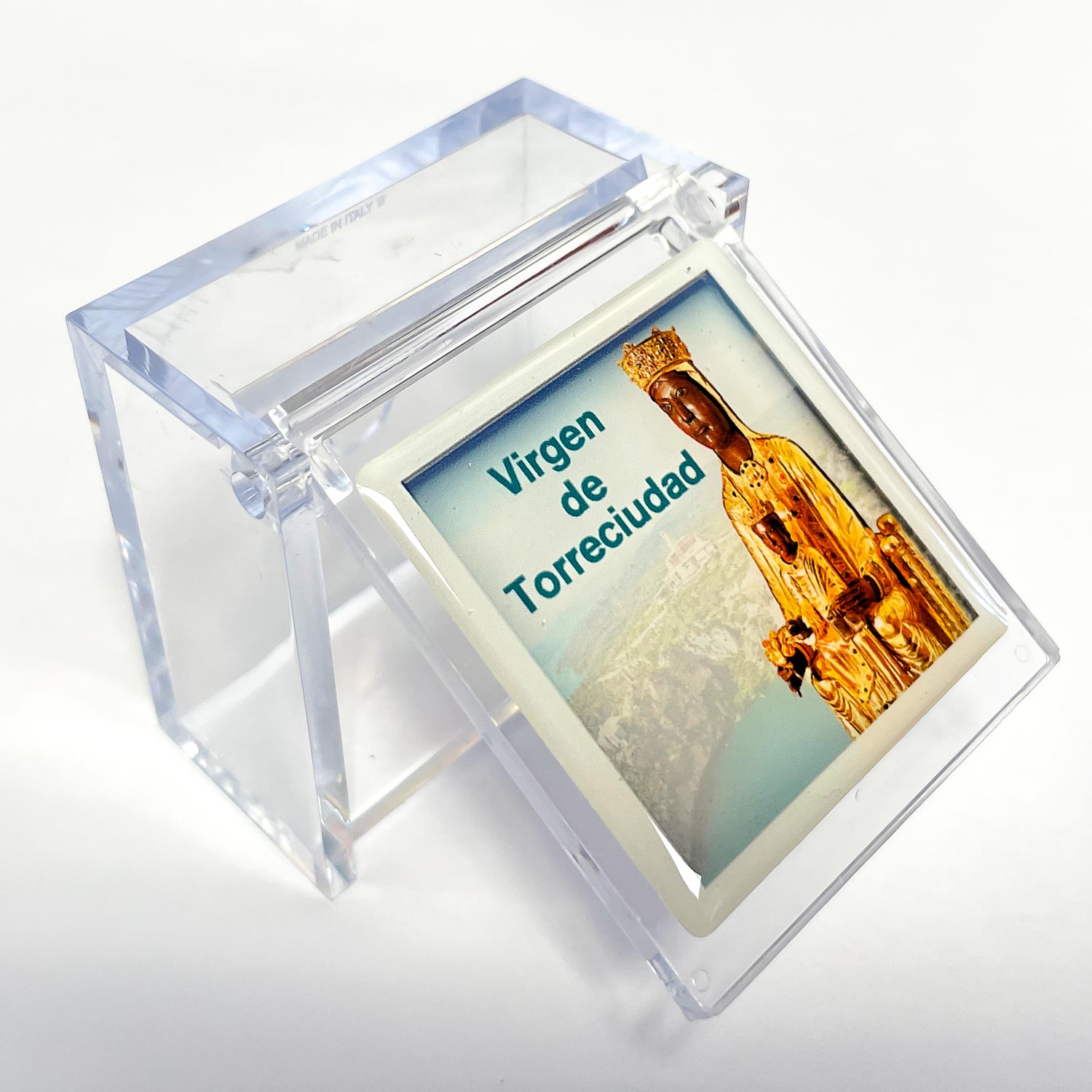 Estuche (caja) transparente con imagen de la Virgen